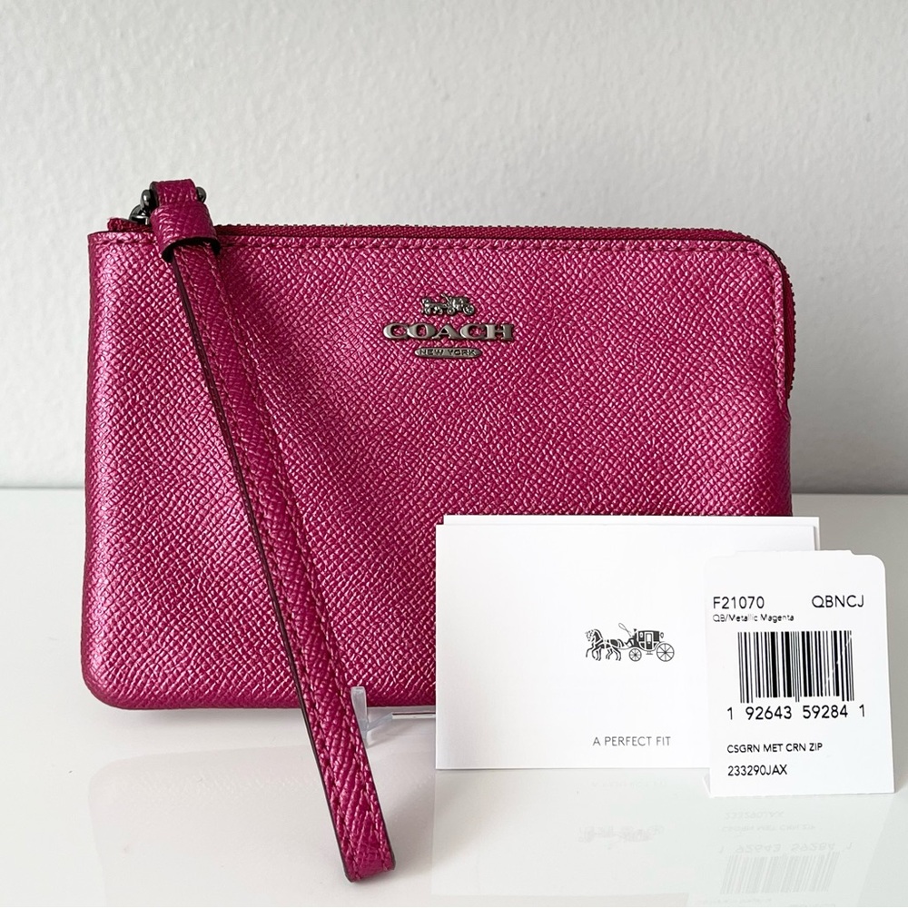 Coach Metallic Pink Corner Zip Wristlet